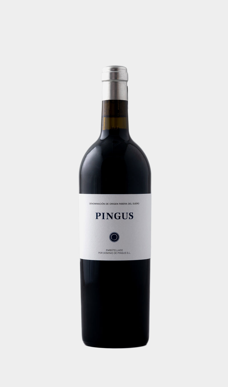 Dominio de Pingus Pingus 2021 wine bottle with minimalist label and ultra-premium Spanish wine branding.