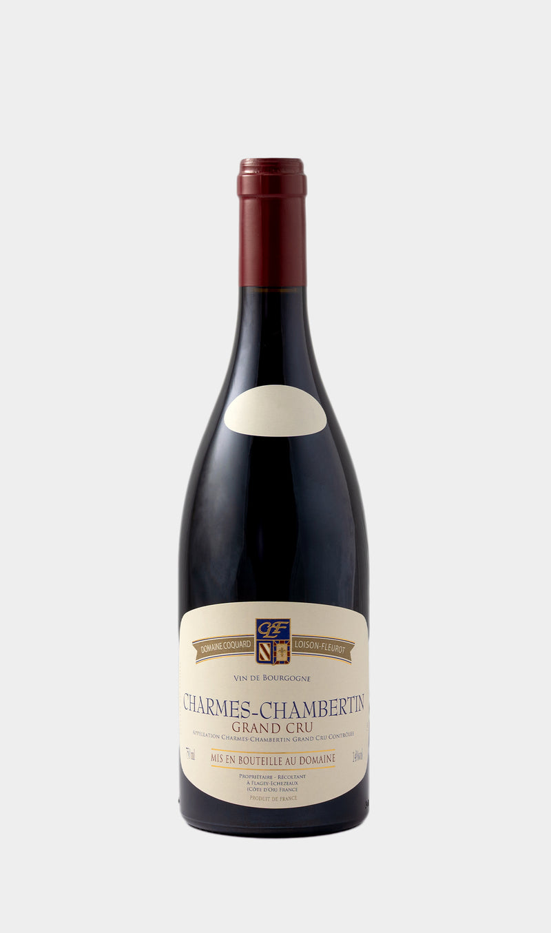 Coquard Loison Fleurot Charmes-Chambertin Grand Cru 2023 wine bottle with prestigious Burgundy label and premium French wine presentation.