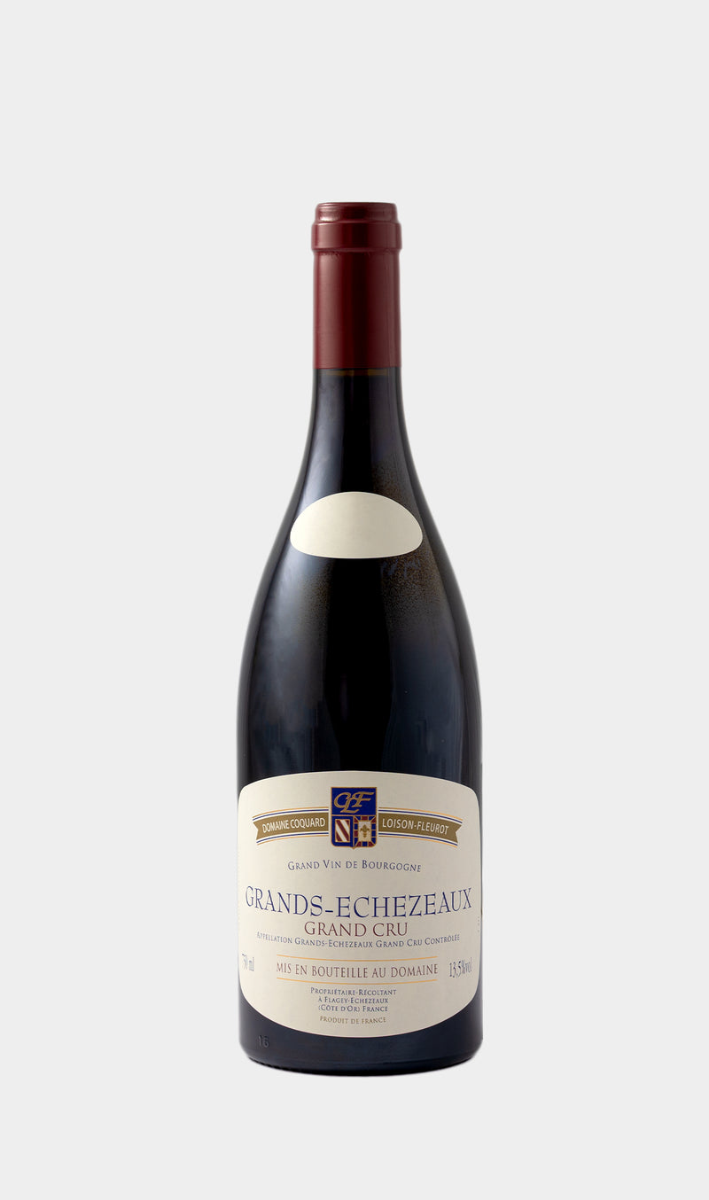 Coquard Loison Fleurot Grands Echézeaux Grand Cru 2023 wine bottle with prestigious label and high-end Burgundy presentation.