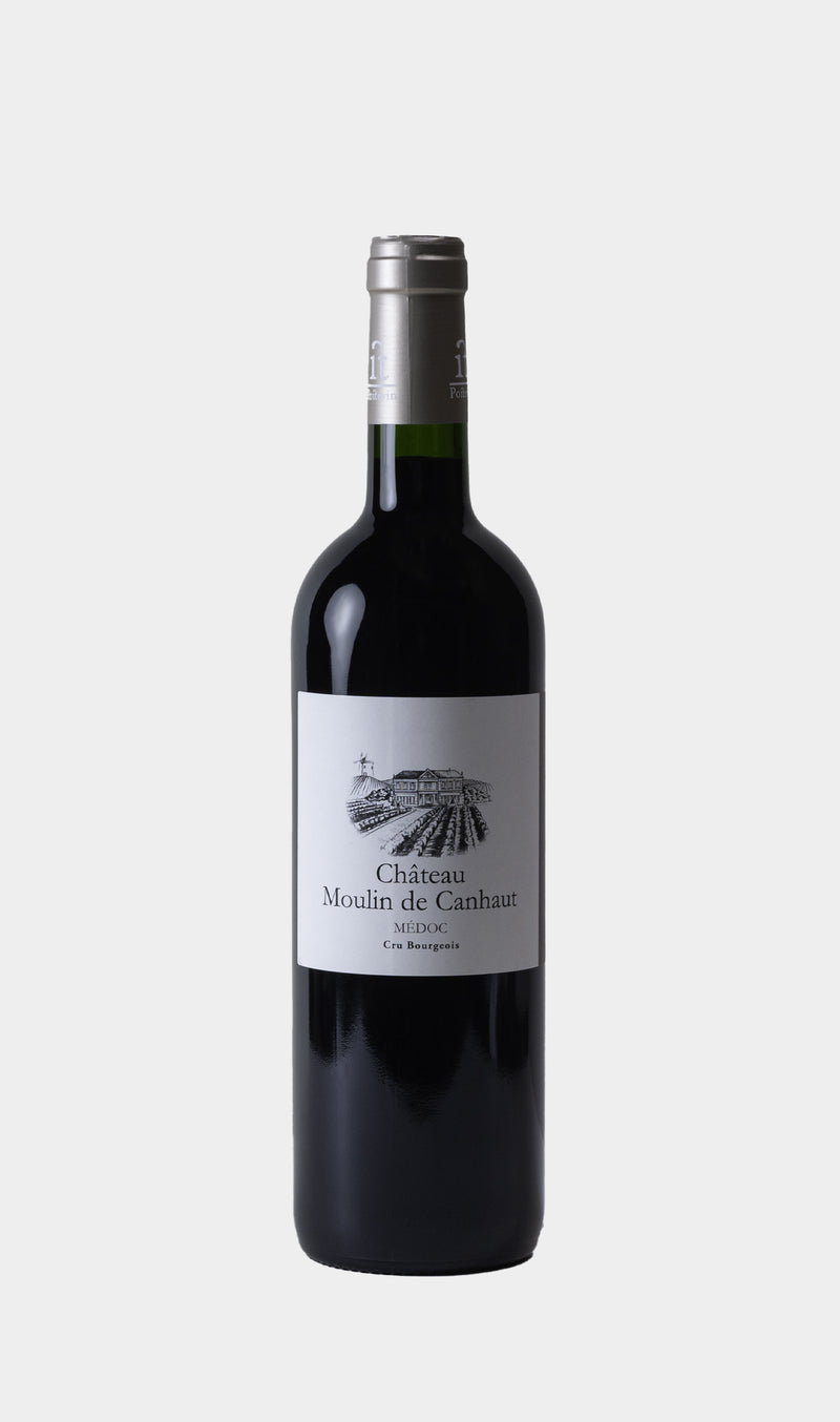 Moulin de Canhaut Médoc 2018 wine bottle with Bordeaux label and classic French wine presentation.