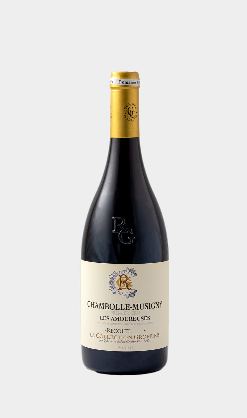 Robert Groffier Chambolle-Musigny 1er Cru Les Amoureuses 2016 wine bottle with elegant Burgundy label and premium French wine presentation.