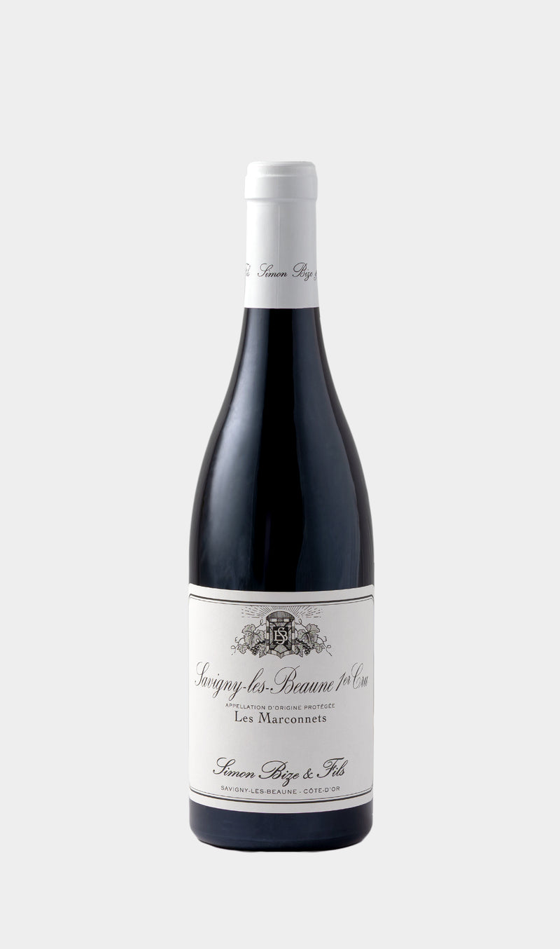 Simon Bize et Fils Savigny-lès-Beaune 1er Cru Les Marconnets 2018 wine bottle with premium French wine presentation.