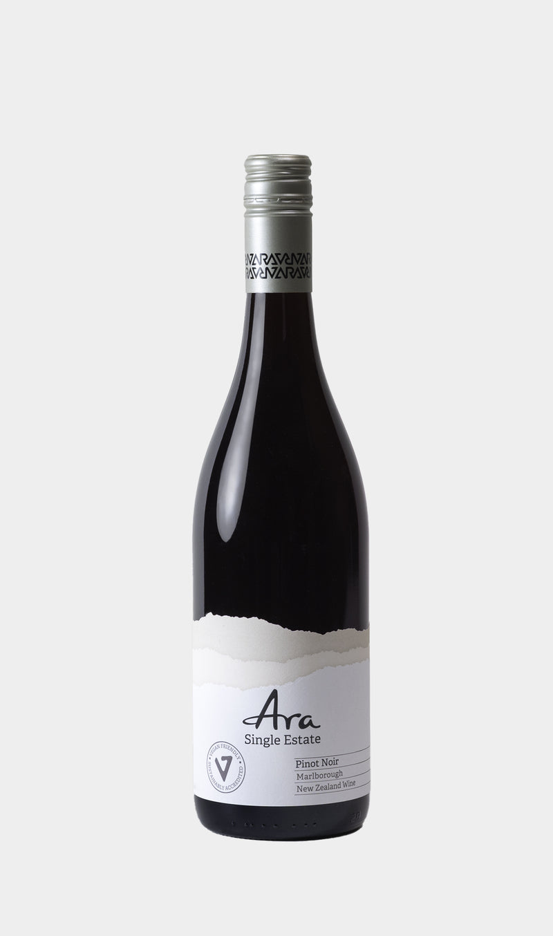 Ara Pinot Noir 2023 wine bottle with New Zealand label and elegant premium red wine presentation.